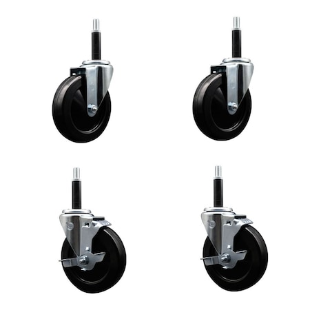 Service Caster 5'' Hard Rubber Wheel Swivel 3/4'' Expand Stem Caster Set 2 Brakes, 4PK SCC-EX20S514-HRS-2-TLB-2-34